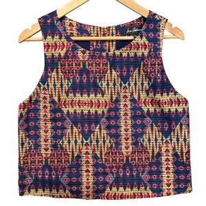 Sam Edelman Aztec Metallic Textured Crop Tank‎ Top Sleeveless Small